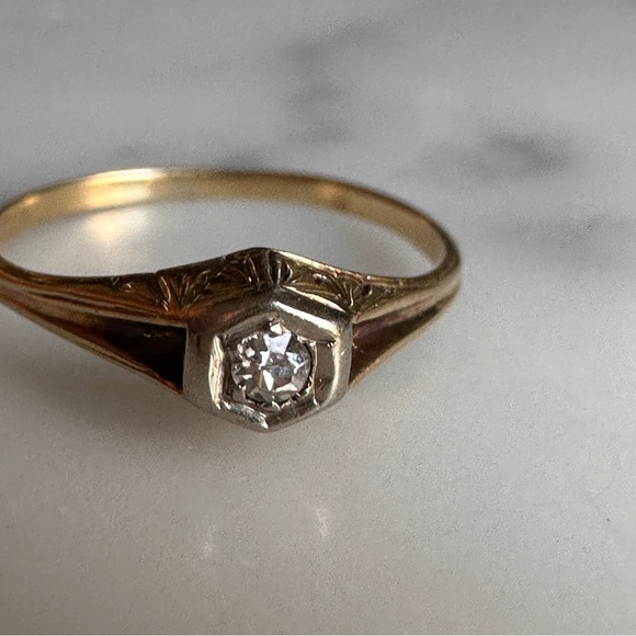 14k antique diamond ring size 3.5 - Picture 5 of 5